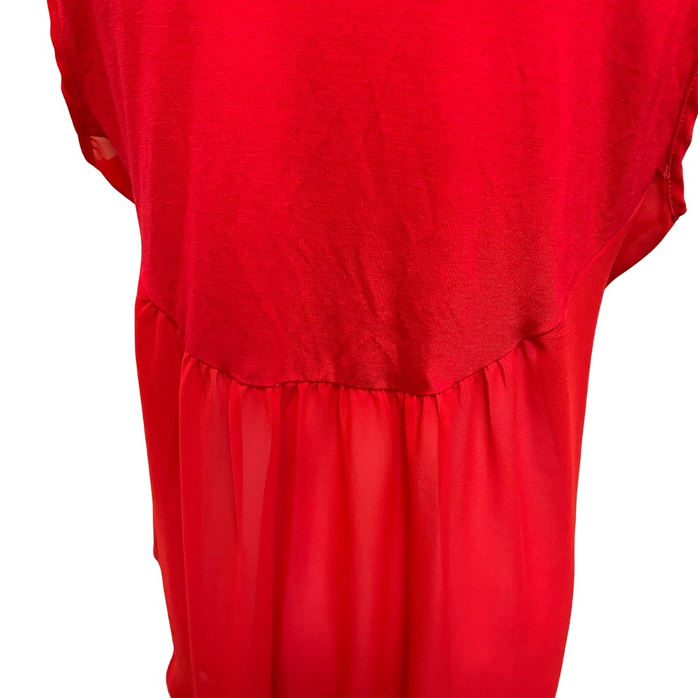 HALO Red Sleeveless Blouse Sheer Button Detail Women's Top Medium - Picture 5 of 8
